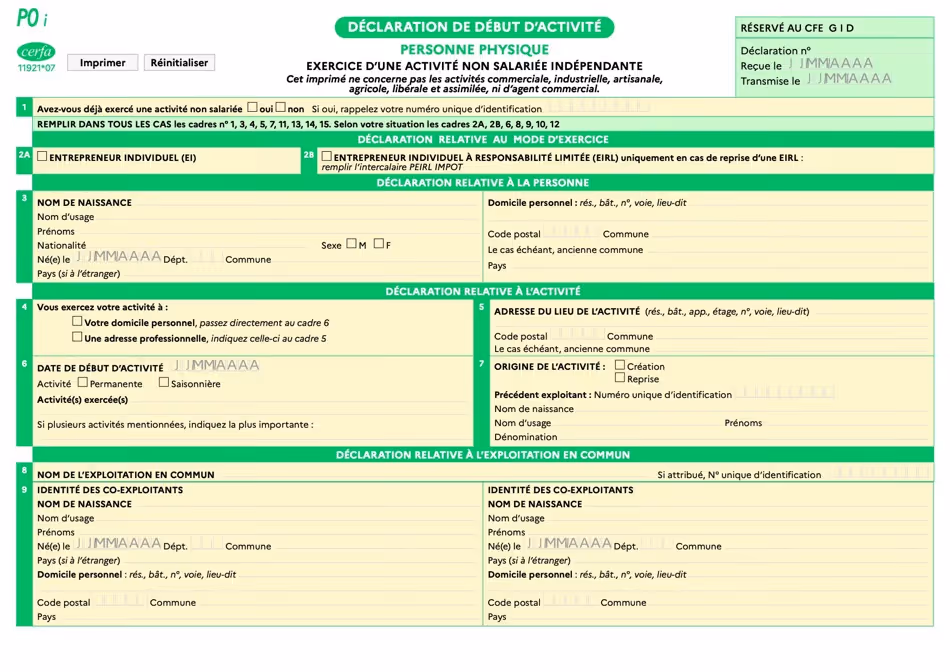 Déclaration de début d'activité
